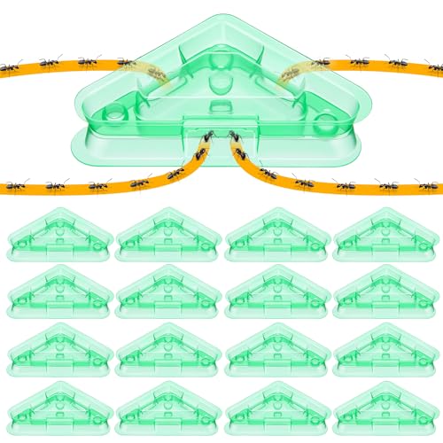 Image of Qualirey Ant Bait Stations Reusable (Bait NOT Included), Multi Surface Ant Killer Trap for Home Control for Indoor and Outdoor Roach Station for Common Household(Triangular,Green,16 Set)