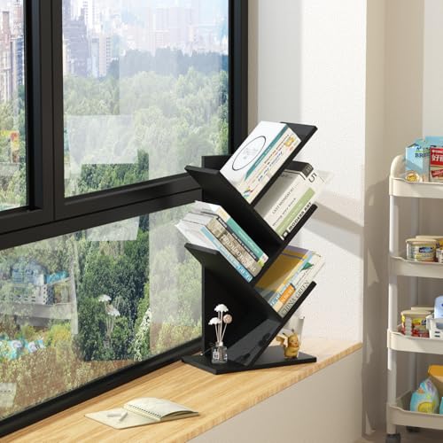 SHEEPAM Small Tree Book Shelf,5 Tier Bookshelf, Wood Desktop Bookcase - image 6