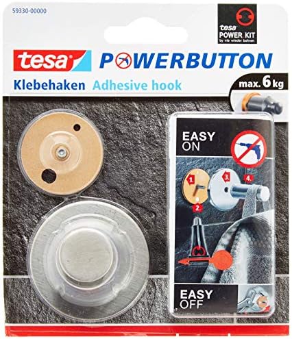 tesa Powerbutton Universal Self-Adhesive Hook - Round Chrome-Plated Metal Hook - Bathroom Towel Holder - Max Load 6 kg image 5