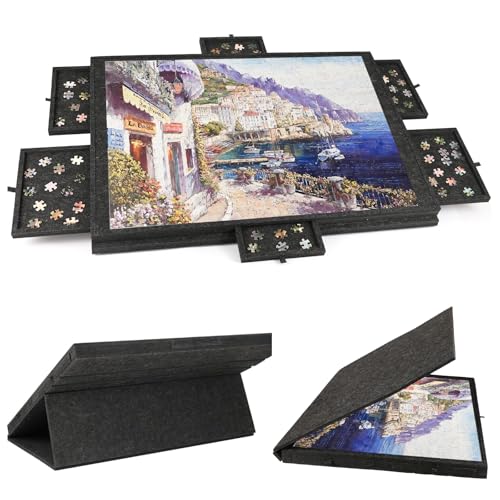 Ruication Tilting Jigsaw Puzzle Board 2-in-1 Designed Stand & Cover Lightweight Felt Jigsaw Board 1000 Pieces Portable Jigsaw Puzzle Table with 6 Drawers for Adults Gift