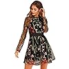 Milumia-Womens-Floral-Embroidery-Mesh-Round-Neck-Tunic-Party-Dress Milumia Women's Tunic, Black, Large