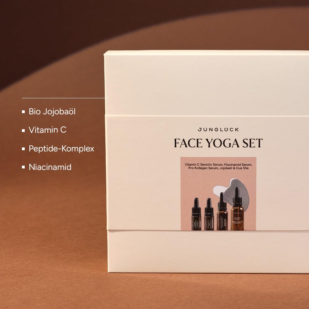 JUNGLÜCK IN A BOX Face Yoga Set | Gua Sha Set für strahlende Haut und Entspannung – Intensiv pflegende Seren & Jojobaöl für dein Gua Sha Ritual