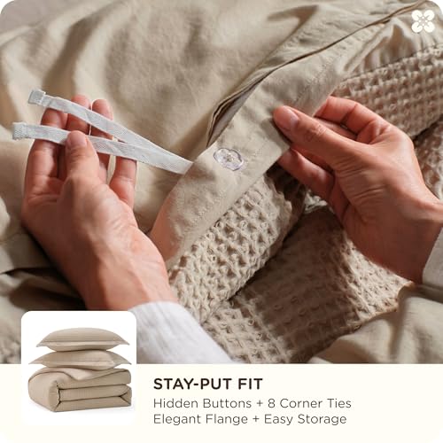 Image of Bedsure Cotton Duvet Cover Set - 100% Cotton Waffle Weave Khaki Duvet Cover California King Size, PureWoven Breathable Cal King Tan Bedding Set for All Season, 3 Pieces, 104 inchx98 inch