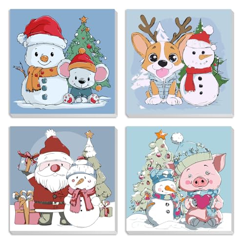 MXJSUA Weihnachtsmann Schneemann 4er-Pack Malen-Nach-Zahlen-Set Mit...