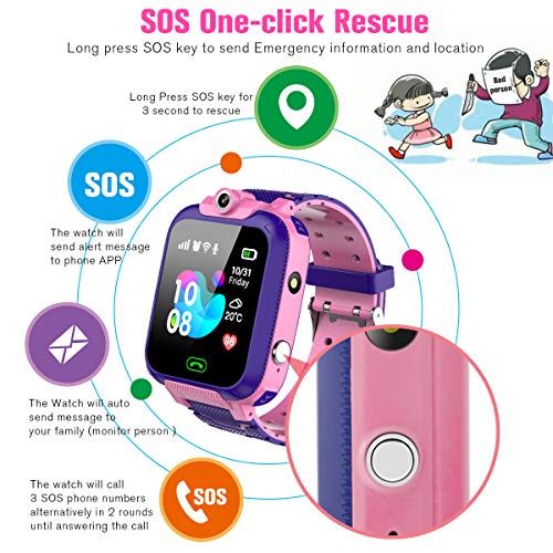 KToyoung Kids Smart Watch,Childrens Smartwatch for Kids Girls,Waterproof LBS Tracker Watch HD Touch Screen Sport Smartwatch Phone Watch with SOS Call Camera Game Alarm for Children Teen Students,Pink - Thumbnail 3