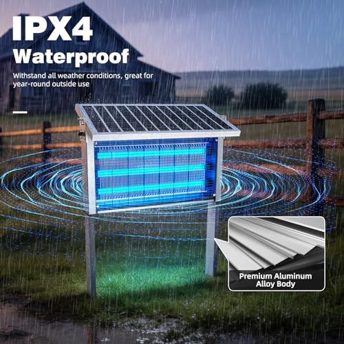 Image of Heavy-Duty Large Solar Bug Zapper Outdoor for 1 /2 Acre with 40W Solar Panel | Aluminum Rechargeable Solar Zapper with High Powered, Waterproof Solar Bug Zapper for Patio Garden Backyard Farm Large Places