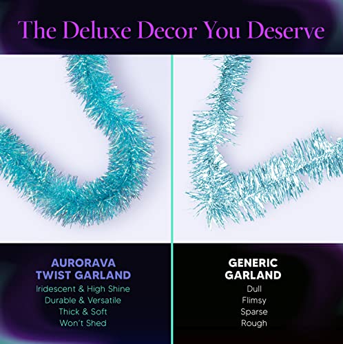 Aurorava 20 Feet By 3 Inches Tinsel Garland For Christmas, Birthday, Weddings, Party Decorations, High-Shine, Sparkly, Fluffy Twist For All-Season Indoor Outdoor Events, Crystal Iridescent #TOP3