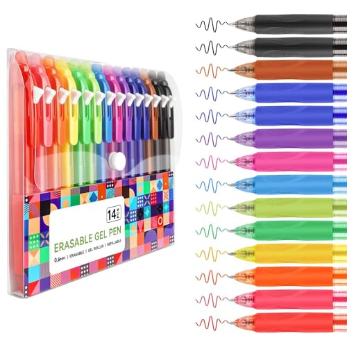 Stylos encre gel effaçables lot de 14 couleurs assorties pointe 0.7mm pour dessin