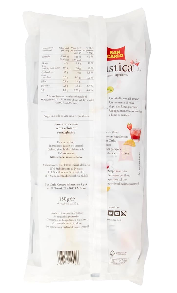 4X San Carlo Rustica Patatine Formato Multipack con all'interno 6 Buste da 25g, Senza Glutine (Gluten Free) 150g