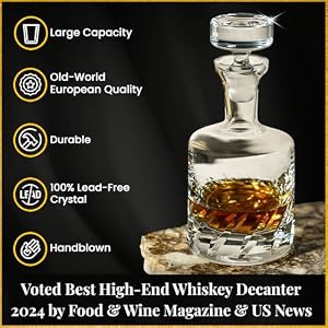 Voted Best High-End Whiskey Decanter 2024 by Food & Wine Magazine | European-Made Hand-Blown Decanter | 34 Fl. Oz | 100% Lead-Free Crystal | Gift Box Voted Best High End Whiskey Decanter 2024 by Food Wine Magazine European Made Hand Blown Decanter 34 Fl Oz 100 Lead Free Crystal Gift Box