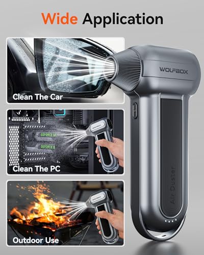 undefined WOLFBOX MF100 Electric Air Duster-150000RPM Super Power Cordless Air Duster, Rechargeable Brushless Motor Durable Blower, 3-Gear Adjustable Dust Blower for Computer, Keyboard, Outdoor, House and Car の商品画像 4