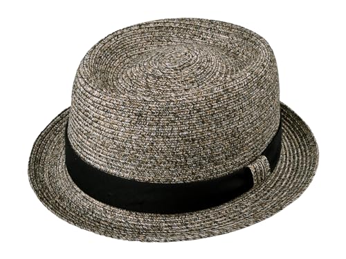 Bigalli Subway Poly Braid Sun Hat for Women Men Crushable Beach Hat Pork Pie Crowm Shape, Cloth with Poly Braid Detail, UV Protection SPF 80 | Stone Large