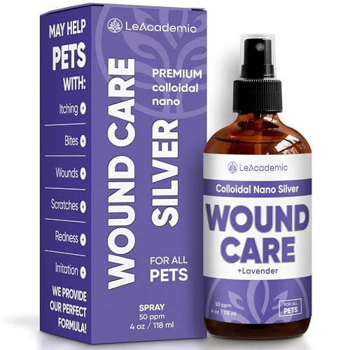 LeAcademic Dog Wound Spray | Cat and Dog Wound Care | Pet Spray with Lavender | Silver Spray for All Breeds | Lavender Formula | Natural Care for Cats | 4 Oz