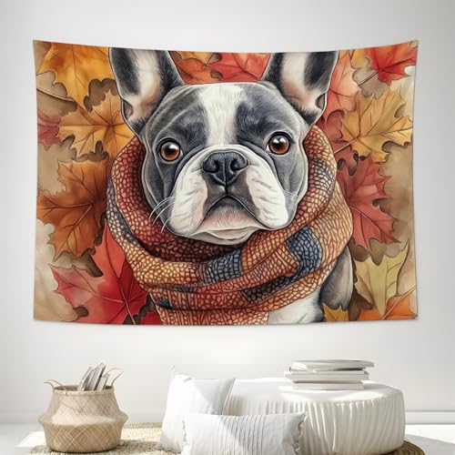 Tapiz de bulldog en otoño para decorar el dormitorio con un toque cálido y acogedor 4