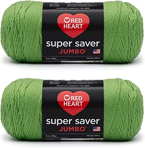 Red Heart Super Saver Jumbo Spring Green Yarn - 2 Pack of 396g/14oz - Acrylic - 4 Medium (Worsted) - 744 Yards - Knitting/Crochet