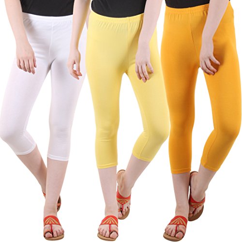 Image of DIAZ Women's Super Combed Cotton Elastane Stretch Slim Fit Printed Capri -Pack of 3