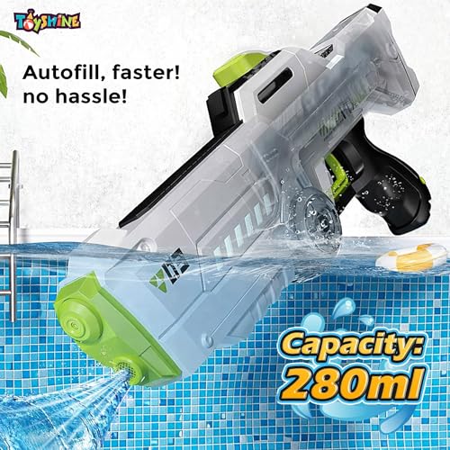 Image of Toyshine Electric Water Holi Gun Toy with10ft Range | Automatic Suction Self-Integration | Lights | Rechargeable Battery | 450ml Tank Capacity Perfect for Holi Festival & Summer Outdoor Fun- White