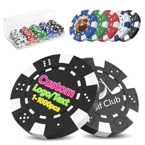 Hjx 50Pcs Custom Golf Ball Marker Poker Chips With Logo/Text, Bulk Personalized Plastic Poker Chips For Golf Club, Wedding Favors