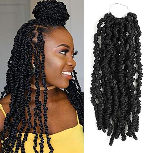 10 Inch Spring Twist Crochet Hair 7 Packs Pre-twisted Braids Pre-Looped Passion Twist Crochet Hair Fluffy Twist Hair Extensions (7 Packs, 1B)