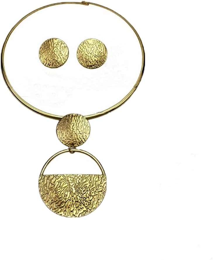 African Bead Jewelry Set (Gold metal Geometric Earrings Necklace)
