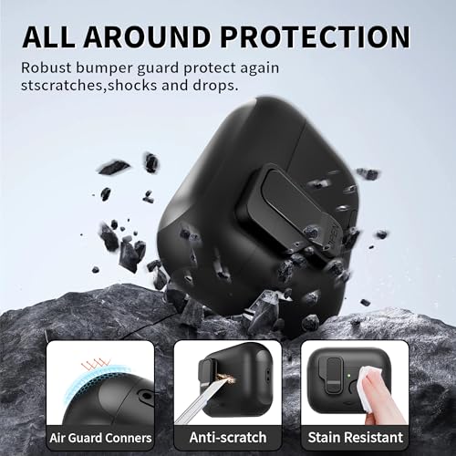 Image of for AirPods Pro 3 Case(2025) with Secure Lock Clip, Automatic Pop-up Full Drop Protective Hard Cover for Apple AirPod Pro 3rd Generation with Lanyard & Cleaning Kit (Black-A)