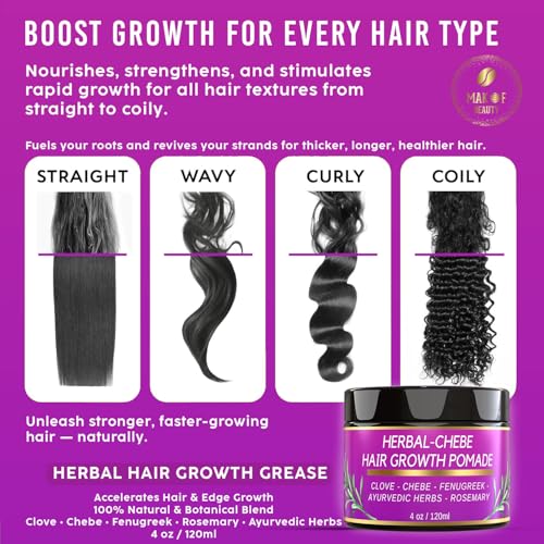 Image of MAKOF BEAUTY Chebe Hair Growth Grease - Herbal Pomade with Clove, Fenugreek, Rosemary, Moringa & Ayurvedics Herbs for Hair Loss, Edges & Thinning Hair 4oz