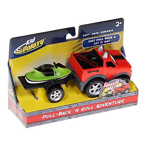 Kid Galaxy Squeezable Pull Back Ford F150 Pick Up Truck with Jet Ski and Trailer. Toddler Wind Up Vehicle Playset