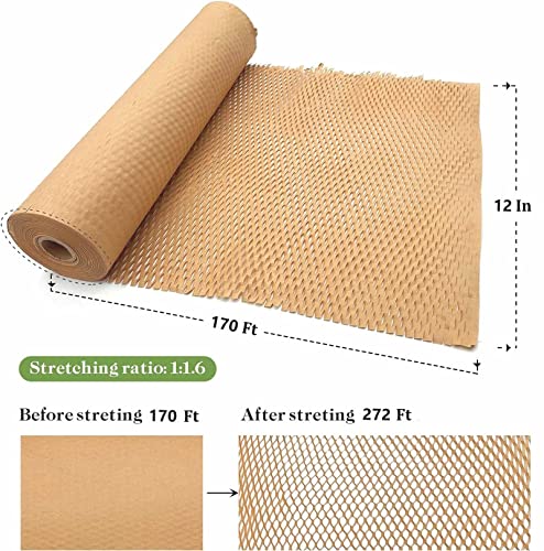 Honeycomb Packing Paper, 12" X 170' Packing Paper For Moving, Recyclable Biodegradable Cushioning Packing Material Honeycomb Wrapping Paper Roll #TOP1