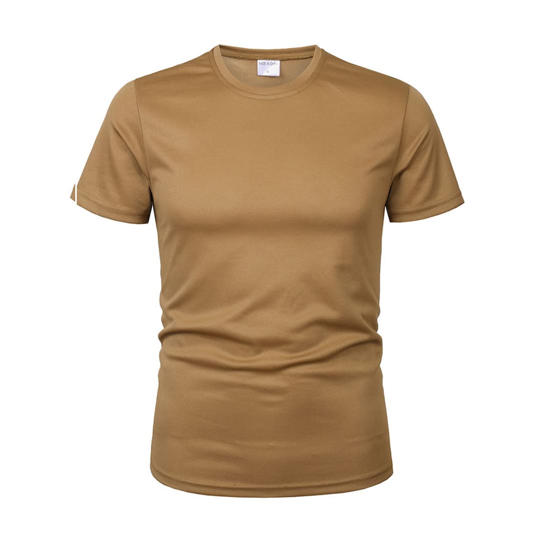 Ropa Militar Camiseta táctica para Hombre Camisa sólida de Cuello Redondo Camisa Transpirable de Secado rápido (Marrón M)