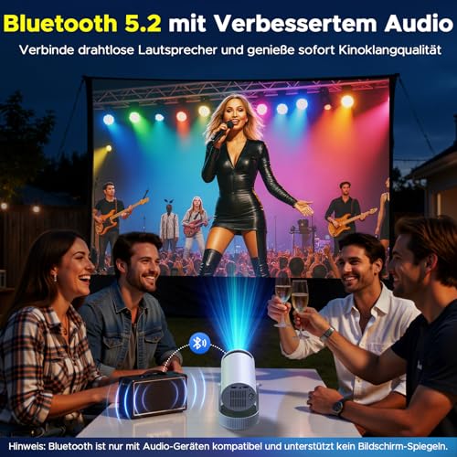 Smart Mini Beamer, Upgraded Beamer 4K mit Integriertem Akku, 1080P HD Mini Projektor Tragbarer Unterstützung Android 11 WiFi6 BT5.4, Projektor Klein Auto Keystone Kompatibel mit HDMI/TV Stick/Laptop