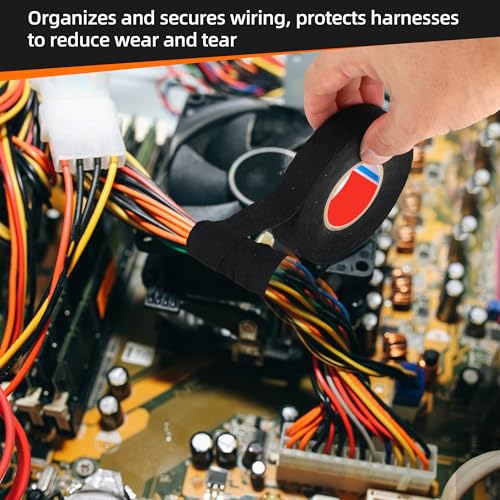 RMIVEGLIA 4 Stückgewebeband schwarz, 19mm x 15m, textilklebeband für stoff, textilband selbstklebend, stoff klebeband, Ideal zum sicheren Isolieren und Bündeln von Drähten..