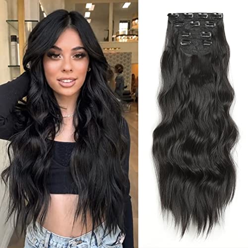 ShowJarlly Extensiones de Clip de Pelo, Clip in Extension 4 PCS 60 cm Cabello Extensiones con Clips en Extensiones de Cabello Lisa Postizo Sintético para Clip Extension