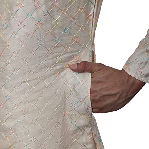 Image of SOJANYA (Since 1958 Men's Silk Blend Kurta Pyjama Set | Multi Embroidered Traditional Ethnic Wear for Navratri, Garba, Puja & Wedding