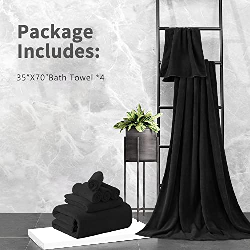 Maggea 4 Piece Bath Towel Set Black Plush Bath Sheet 700 Gsm Oversized Thick Bath Shower Towels 35X70-Extra Soft Cozy-Absorbent-Quick Dry-Multi-Purpose Hotel Luxury Large Microfiber Bathroom Towels #TOP2