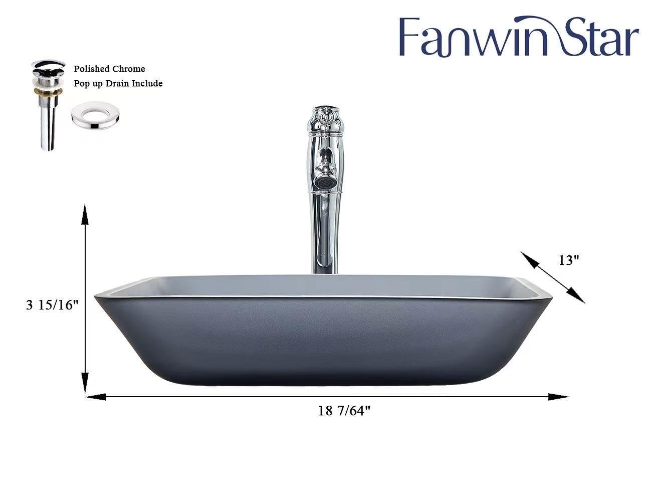 Europea GreyTempered Deco - Fregadero de baño de vidrio decorativo gris mate transparente | Fregaderos de montaje superior sobre encimera | Lavabo rectangular para encimera con drenaje 5