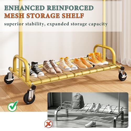 Image of Raybee Gold Clothing Rack, 530LBS Heavy Duty, Space-Saving Storage