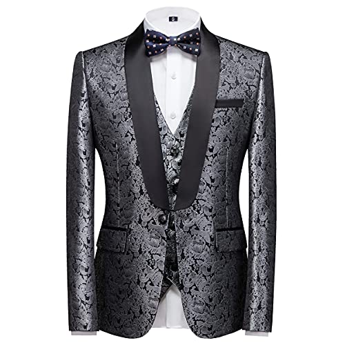 KUDORO Mens Suits Slim Fit 3 Piece Tuxedo Suit Set for Prom Wedding Party Paisley Jacket Vest Pants Homecoming Outfit2