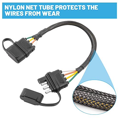 Oyviny 4 Pin Trailer Extension 12 Inches, Trailer Wiring Extension 4 Pin Flat Male&Female Connector With Rubber Dust Cover 16Awg Pure Copper Wire 4 Way Trailer Wire Extension #TOP5