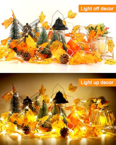Luditek Fall Decor 3-Pack Fall Leaf Garland with Lights, Total 24.6ft 60 LED Halloween String Lights, Thanksgiving Decorations for Home Holiday Autumn Indoor Friendsgiving Gift