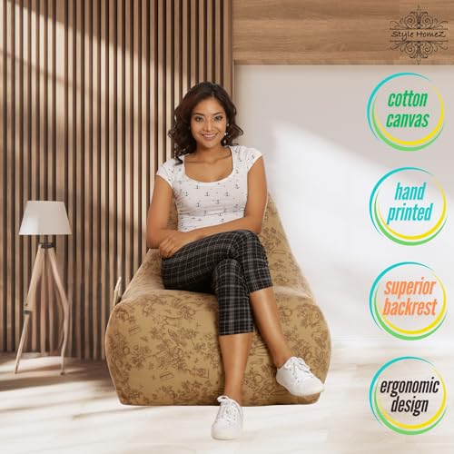 Image of Style Homez Hackey Cotton Canvas Abstract Printed Bean Bag XXL Size Filled with Beans Fillers