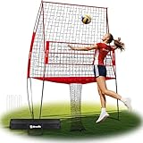 Volleyball Training Equipment, Volleyball Practice Net Station Freely Adjustable Front Net Height, Training Station Indoor Outdoor Backyard Hitting Serving Passing Practice (Red)