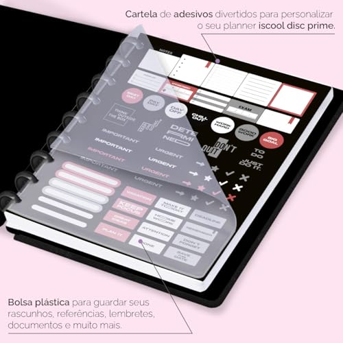 Planner Iscool Disc Datado Spot Touch Couro Preto