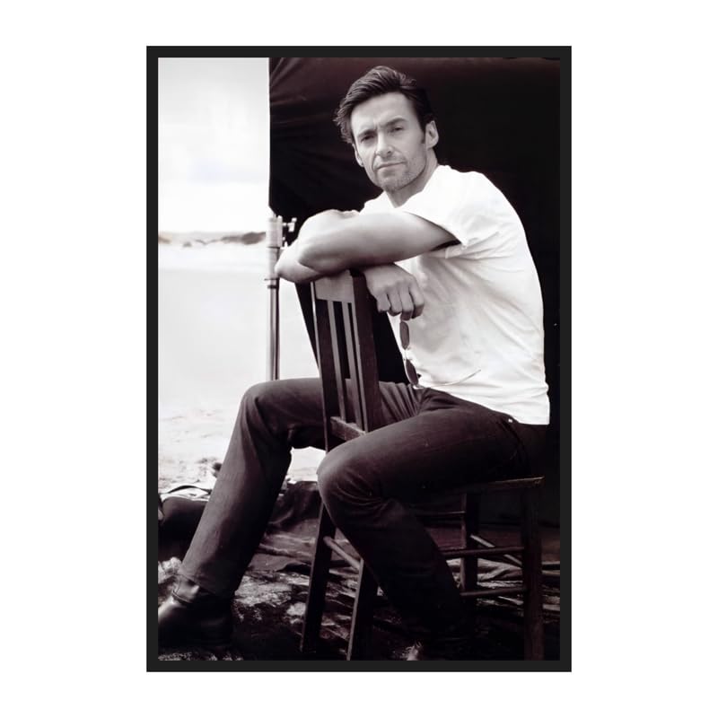 Framed Poster of Actor Hugh Jackman, Hugh Jackman Wall Frame, Poster Size  12 X 18 inches with Inch wide Frame, Paper Thickness 400 GSM, Frame