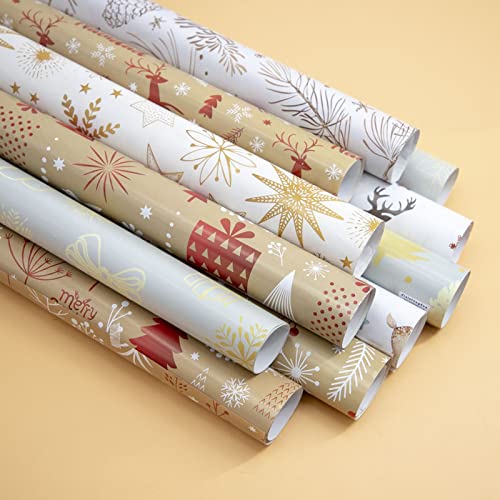 Weihnachts Geschenkpapier Set 11 Blätter, Recycelbar Beschichtetes Premium Geschenkpapier mit Exquisiten Weihnachts Elementen für Weihnachten Hochzeit Geburtstagsfeier Valentinstag Anlässe 70 * 50CM Cover