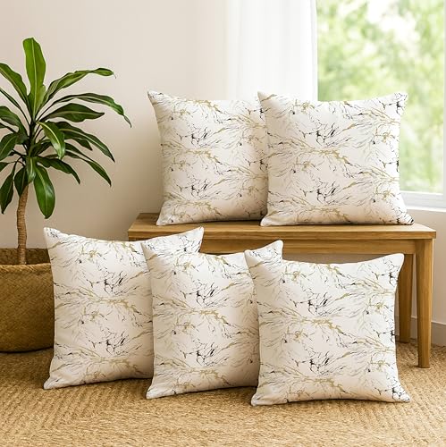 Image of Jaipur Weaves Cushion Cover 16 Inch X 16 Inch - Set of 5, Modern Print 180 GSM Decorative Soft Cushion Covers for Sofa /Bed /Chair, Gift for Home Decor (Minimalist Marble, 5)