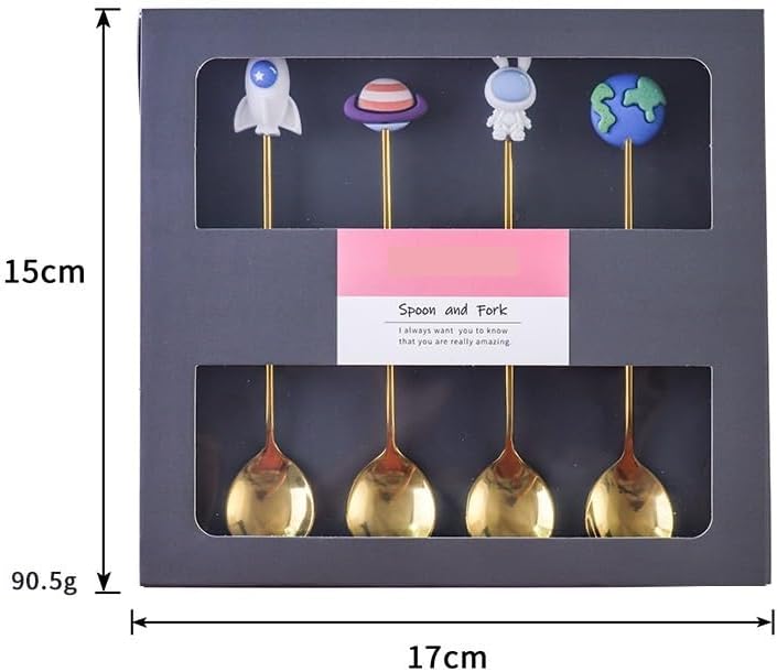 Silverware Flatware Set, 4/16/24/32 Piece 304 Stainless Steel Dessert Spoon Cute Cartoon Aviation Household Ice Cream Spoon Stirring Coffee Spoon with Box (Color : Gold, Size : 4Set-16Pcs