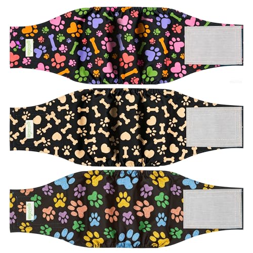 Image of Wegreeco Washable Male Dog Diapers (Pack of 3) - Washable Male Dog Belly Wrap (Colorful Footprints, X-Small)