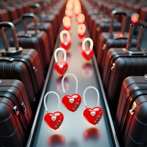 Image of 3Pcs Red Mini Love Heart Lock, Heart Padlock, Mini Code Lock,Padlocks and Hasps,Bags /Suitcase /Lockers /Backpacks /Jewelry Boxes Wire Rope 3-Digit Code Combination Padlock for Travel