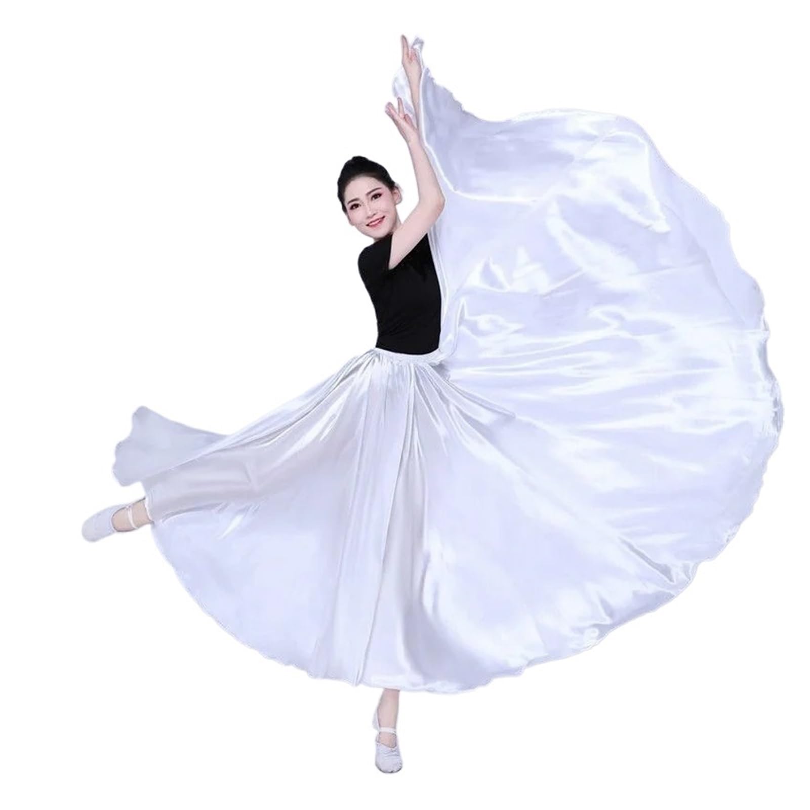 Sdiuakbv Women's White A Skirt Big Swing Skirt Long Skirts Dancer Solid Color Purple Gold Dance Satin Skirt Performance Costumes(,720 Degrees)