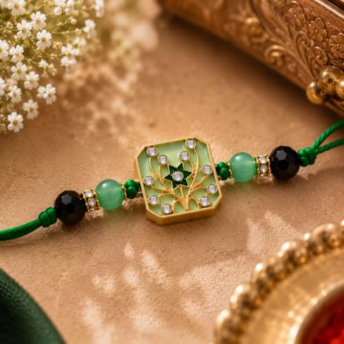 Image of Jaipur Ace Rakhi Gift Hamper for Bhaiya Bhabhi with Silver Plated Bowl Set, Pooja Thali, 2 Designer Rakhis, Roli Chawal, Raksha Bandhan Gift Set for Brother Bhabhi, Premium Rakhi Combo with Red Velvet Box